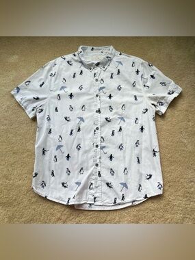 American Republic Men’s White Button Up Shirt w/ Penguins - Size XL - EUC